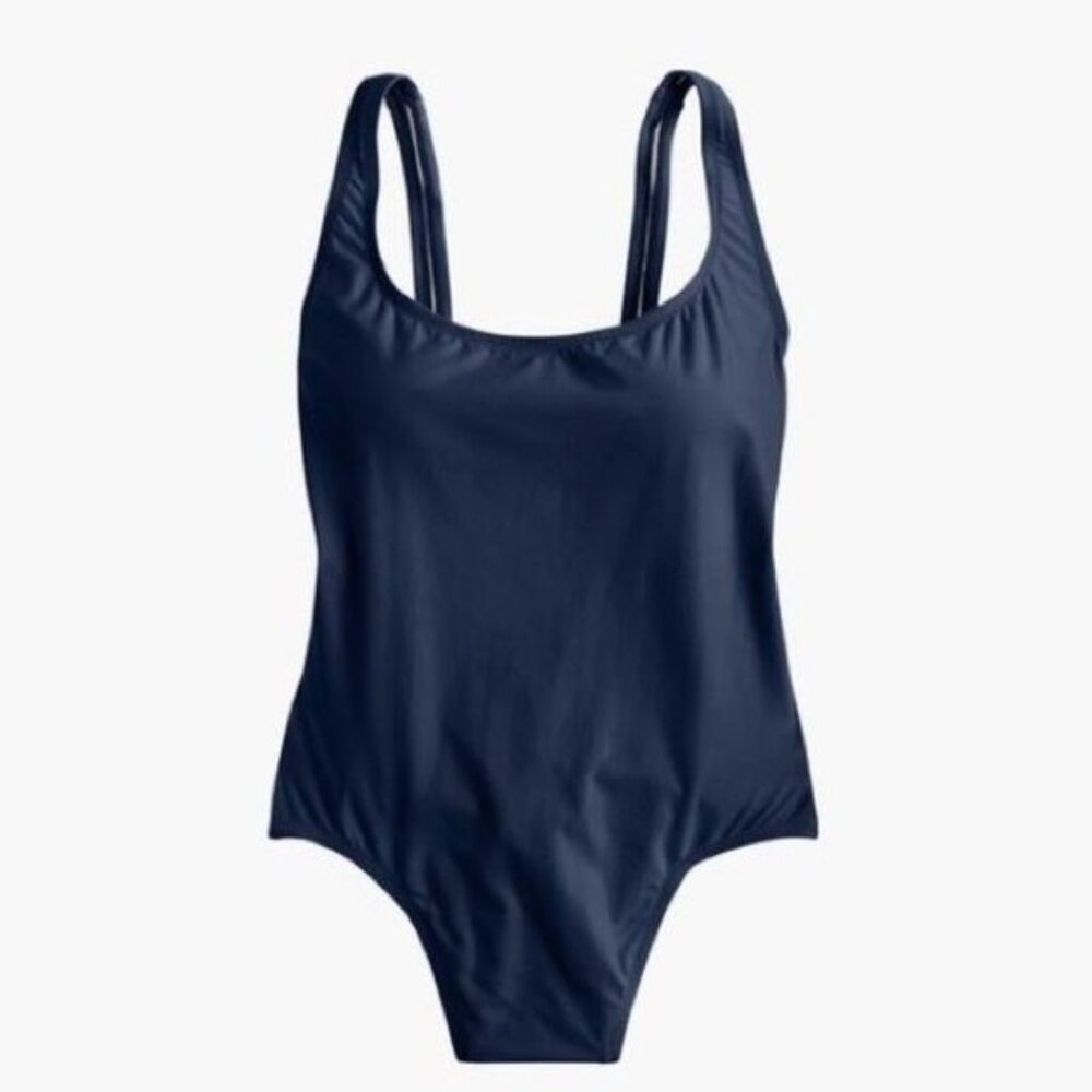 J. Crew Plunging Scoopback One Piece Swimsuit in Navy Size 14 NWT - Picture 3 of 8